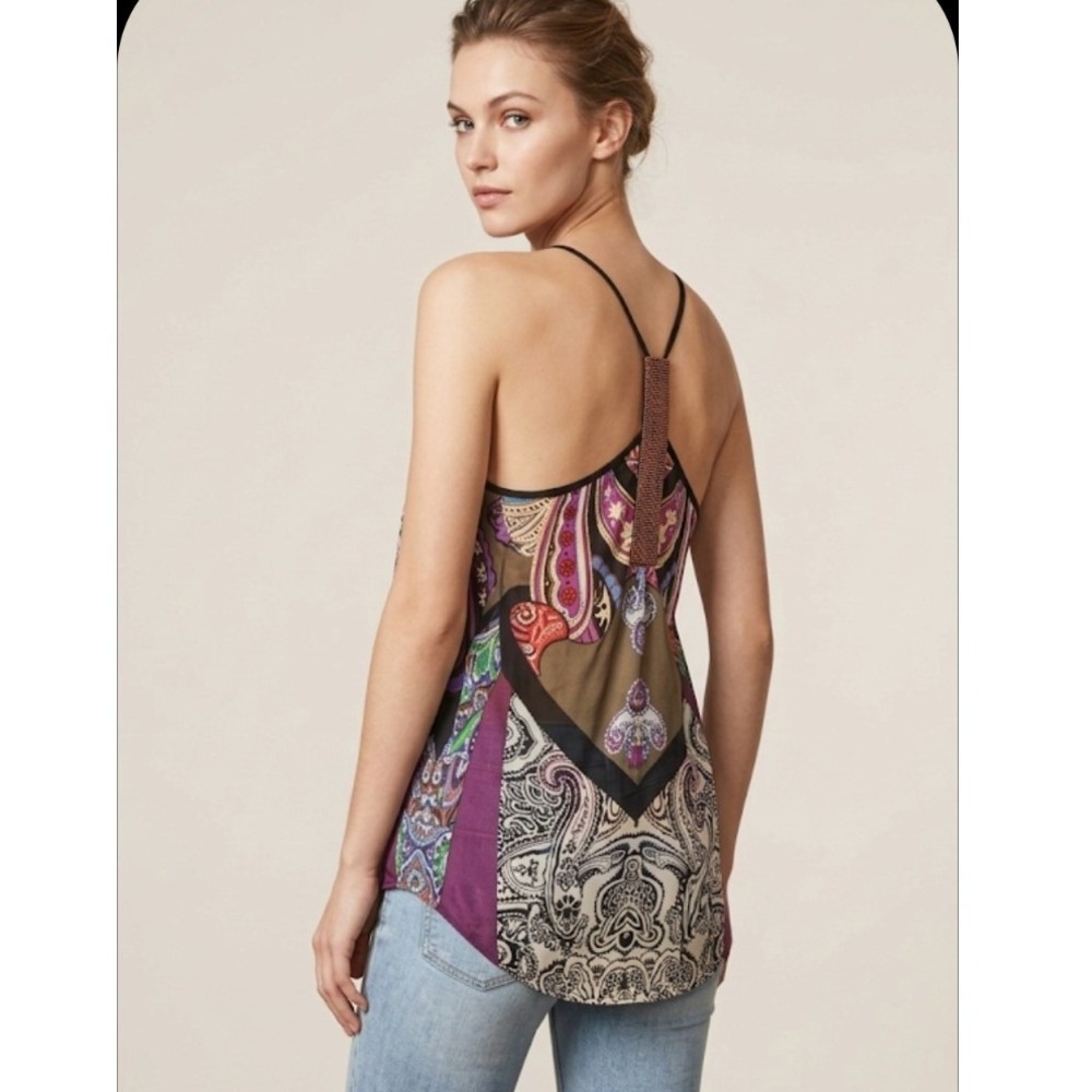 XS Silk Paisley Beaded Back Halter Cami Top Festival Indie Jaloux 34" Bust